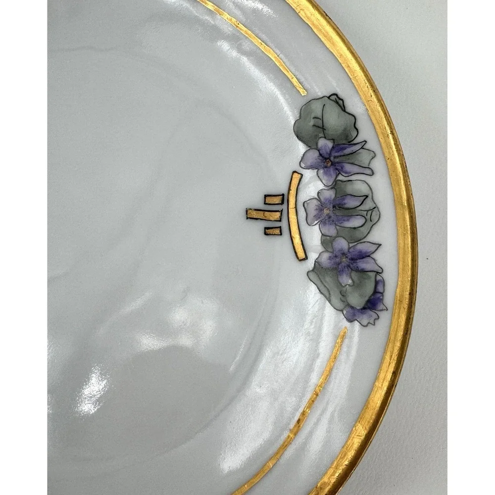 Vintage Thomas Bavaria Hand Painted Violets Plate Gold Trim Artist‎ Signed